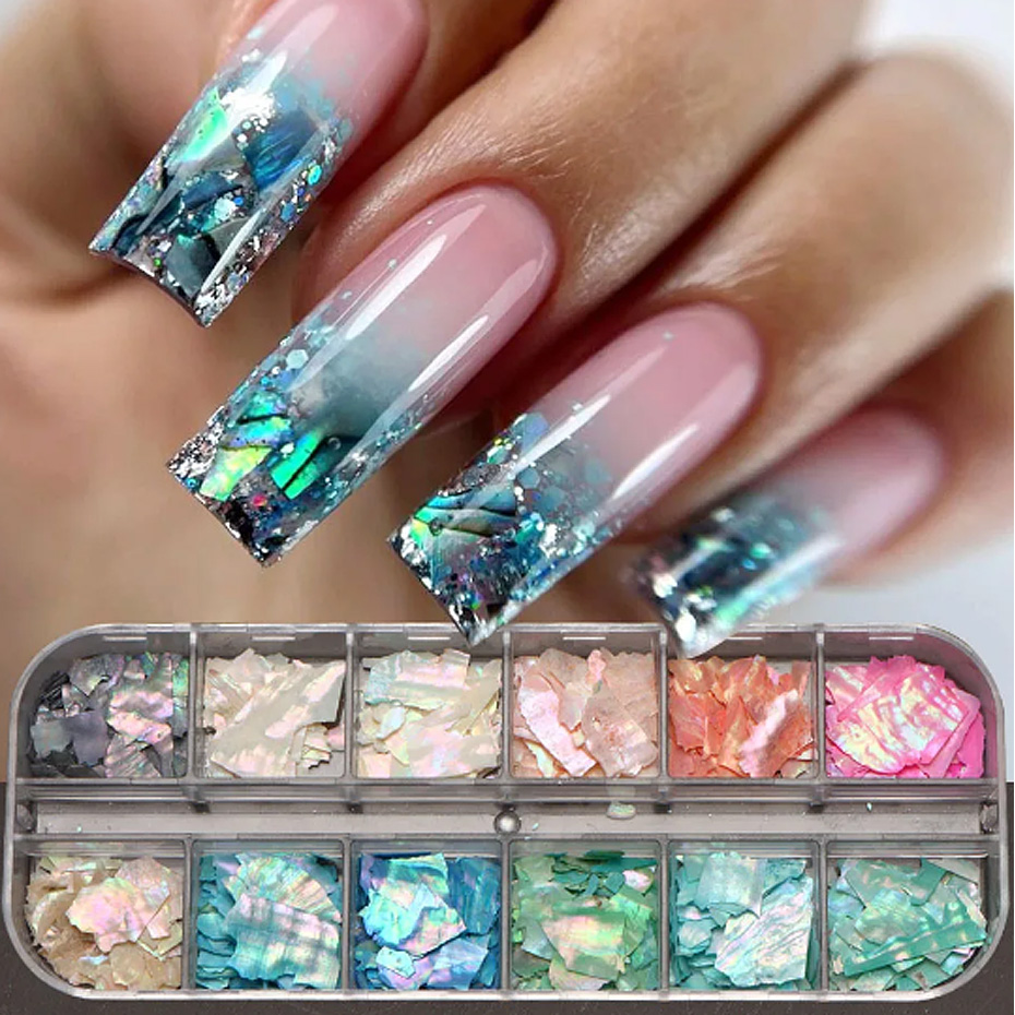 Tech Accessories Box - 12 Grid Glitter Abalone Shell Flakes
