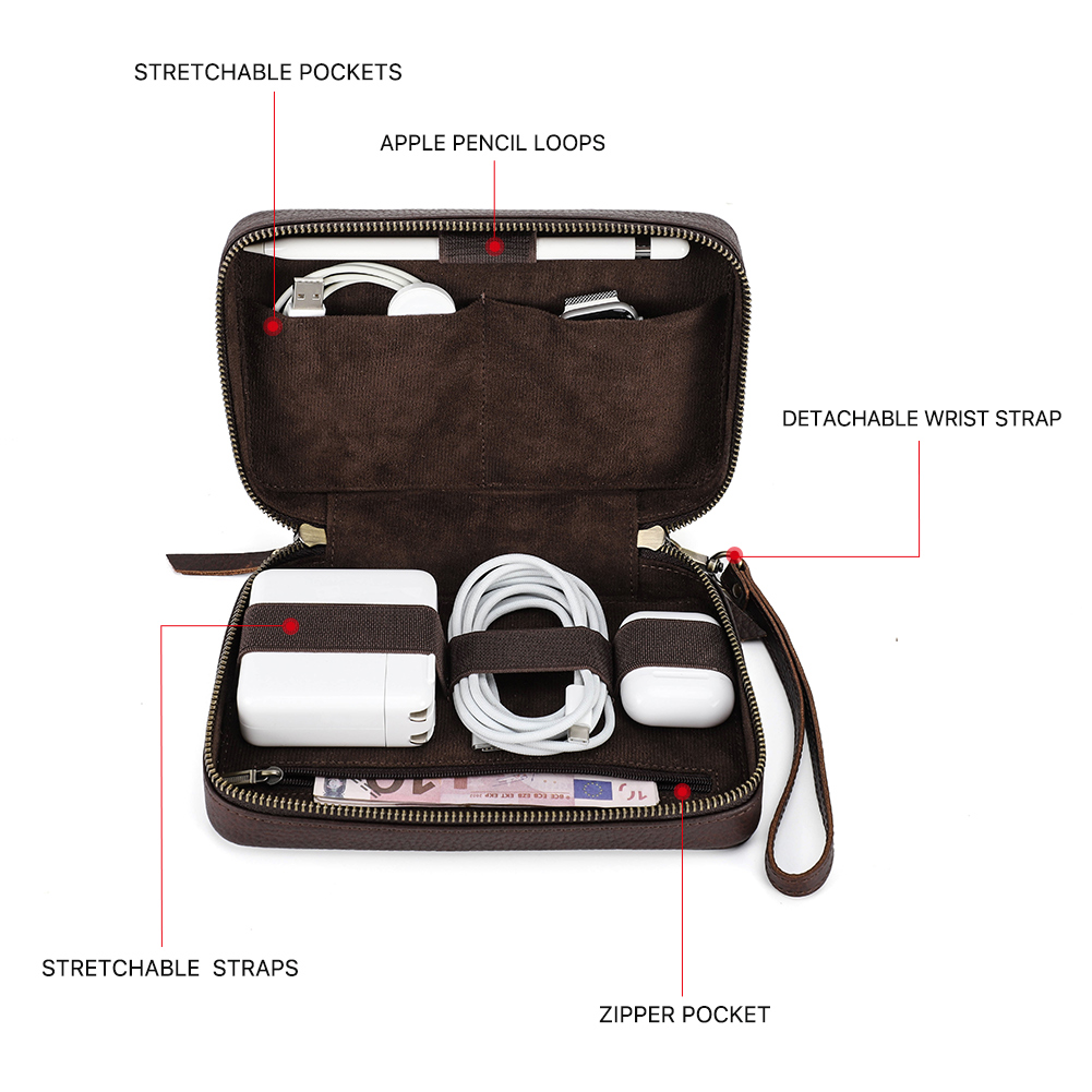Genuine Leather Portable USB D - Tech Accessories Case 评论和价格