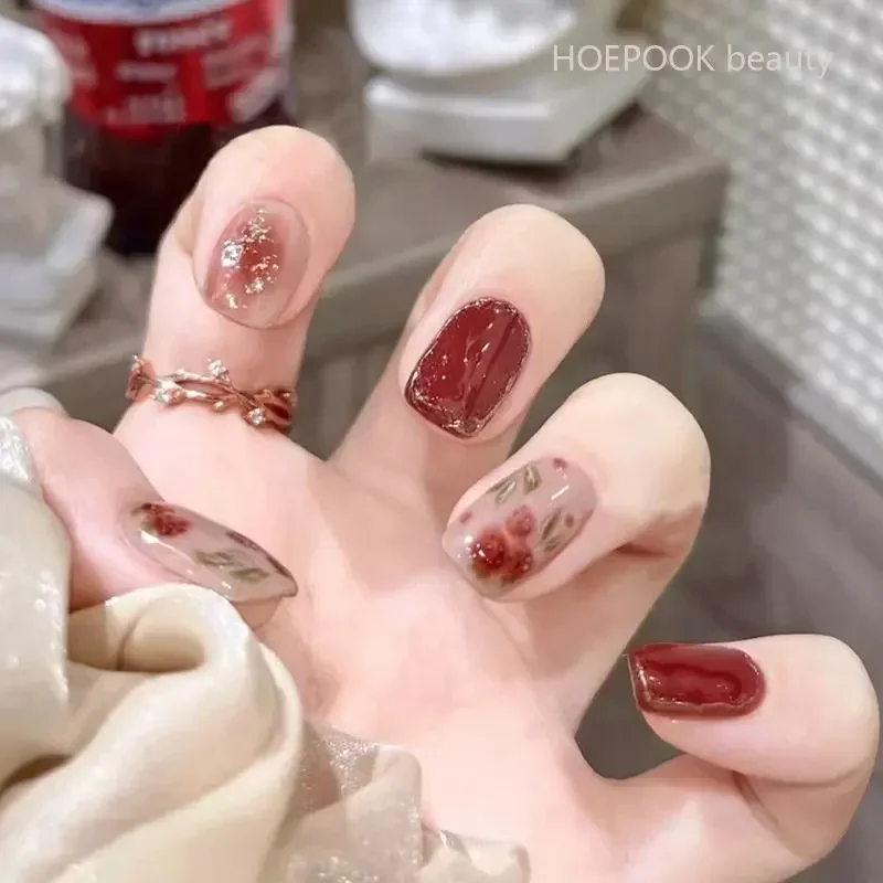 24pcs Red Rose False Nails Ful - Tech Accessories Box 评论和价格